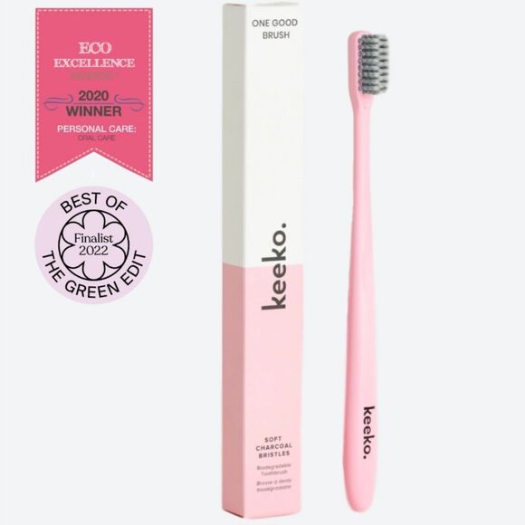 Keeko Oral Care Set 1 Good Brush Pink Biodegradable and Coconut Tooth Floss New - Picture 3 of 6
